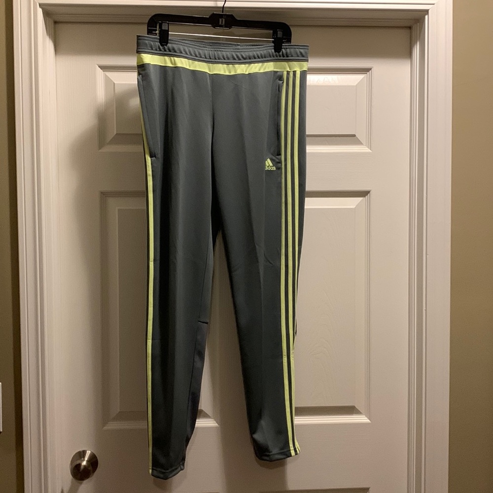 Like New - Gray and yellow Adidas climate cool pants.